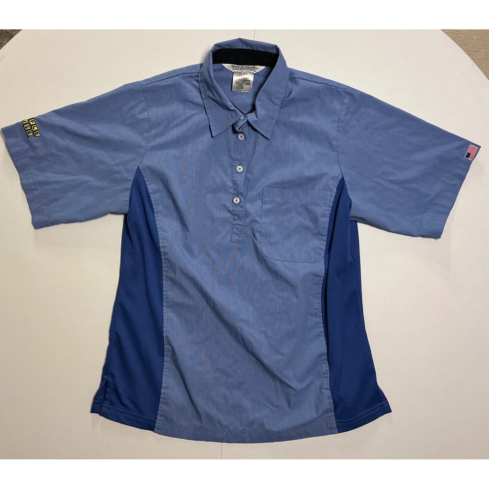Waffle House Employee Uniform Shirt Womens Medium Blue Colorblock Workwear Polo